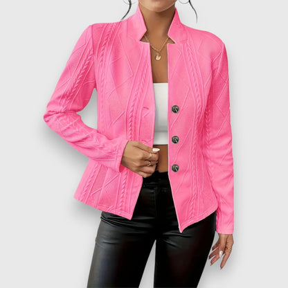Thea | Strukturierte Damen-Cardiganjacke mit Stehkragen und Zopfmusteroptik