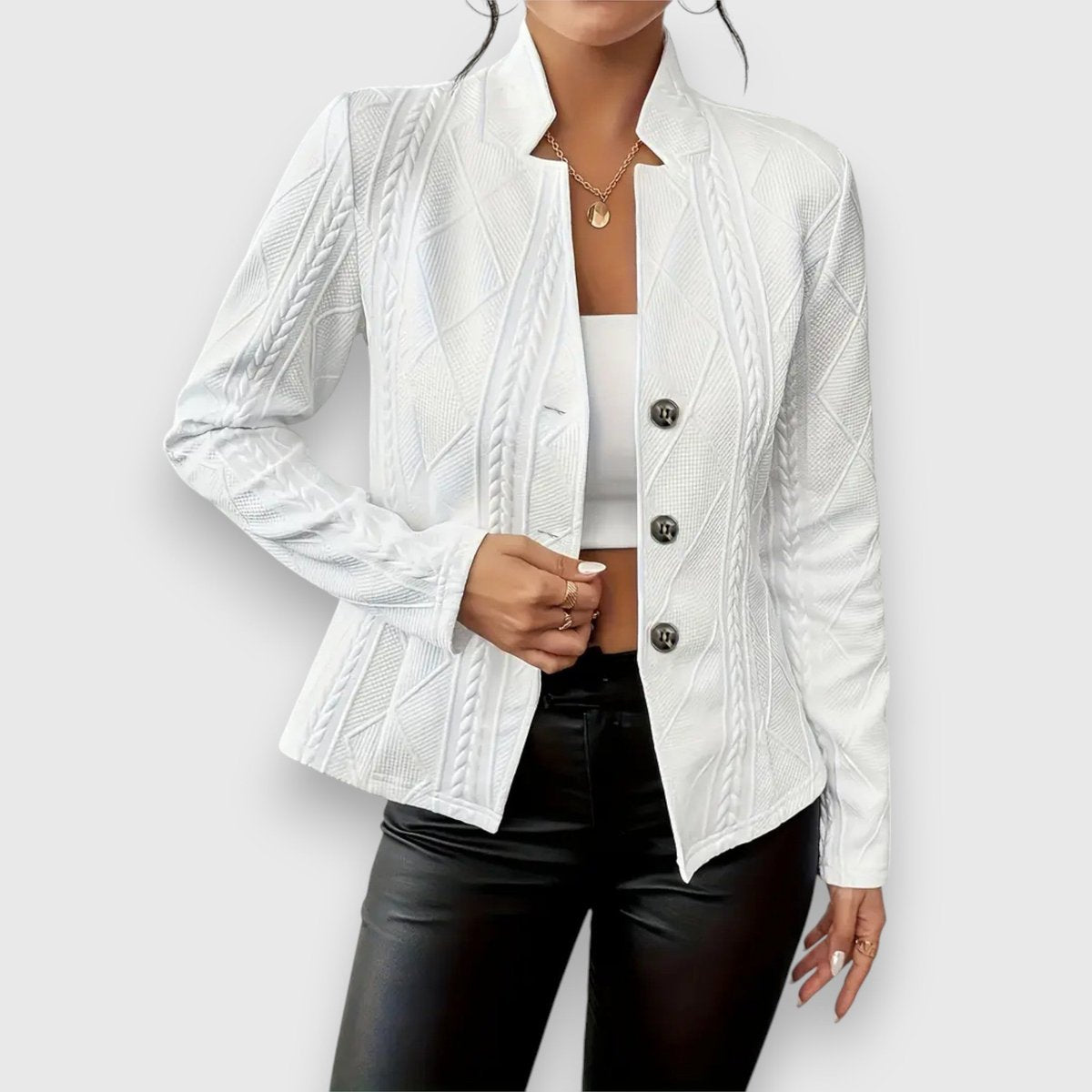 Thea | Strukturierte Damen-Cardiganjacke mit Stehkragen und Zopfmusteroptik