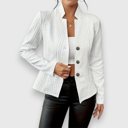Thea | Strukturierte Damen-Cardiganjacke mit Stehkragen und Zopfmusteroptik