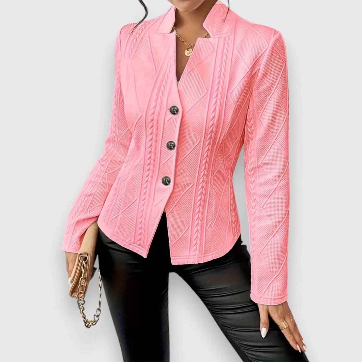 Thea | Strukturierte Damen-Cardiganjacke mit Stehkragen und Zopfmusteroptik