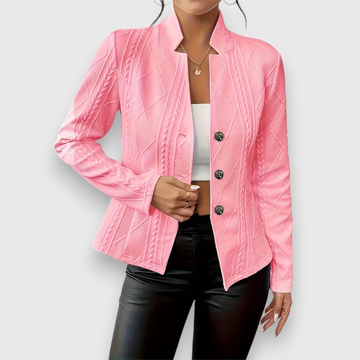 Thea | Strukturierte Damen-Cardiganjacke mit Stehkragen und Zopfmusteroptik