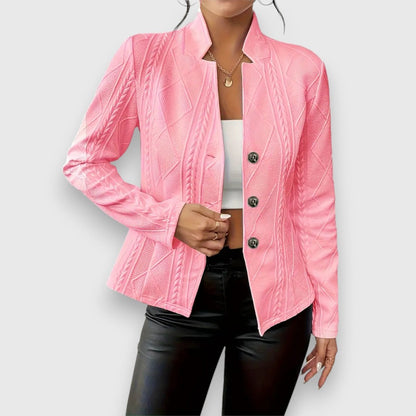 Thea | Strukturierte Damen-Cardiganjacke mit Stehkragen und Zopfmusteroptik