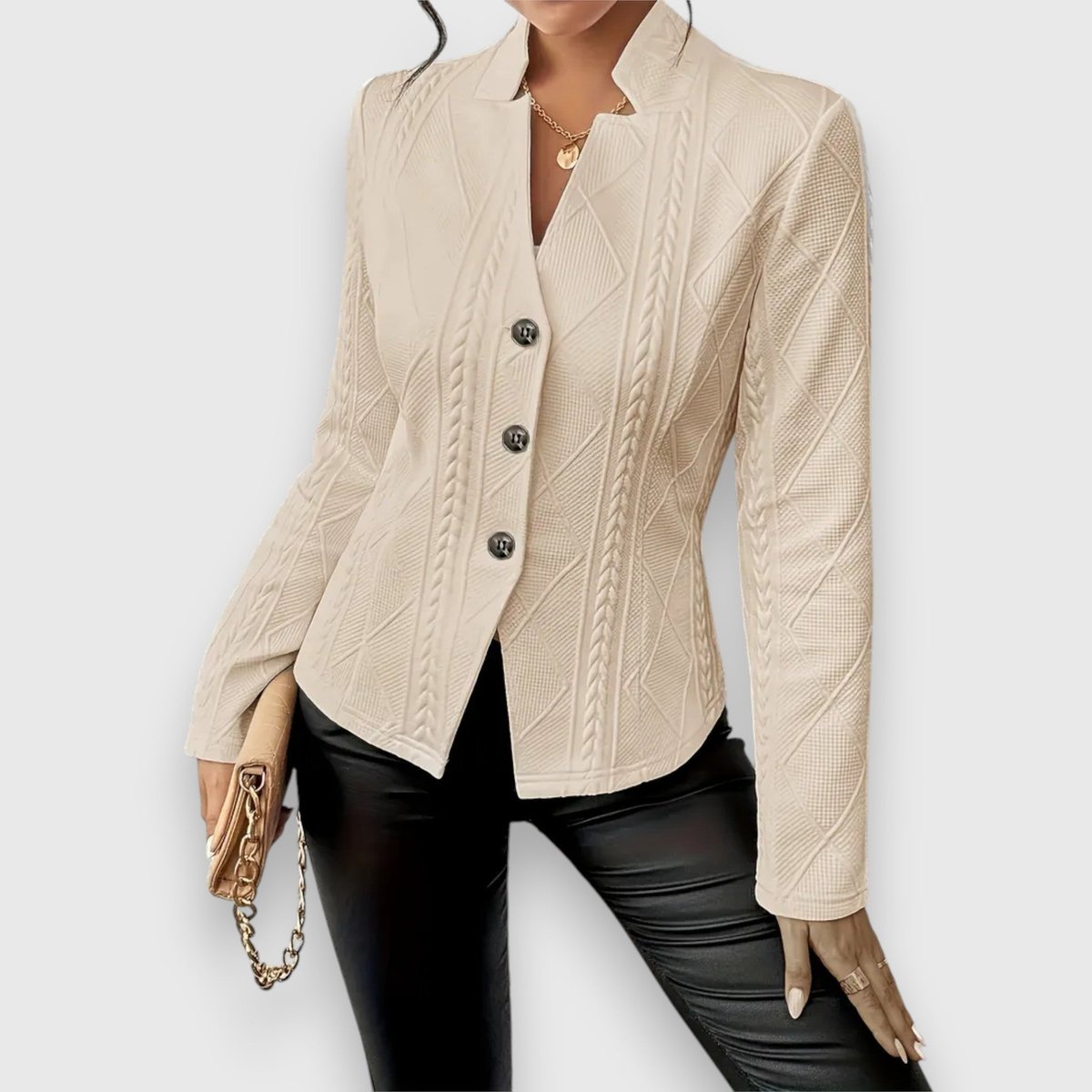 Thea | Strukturierte Damen-Cardiganjacke mit Stehkragen und Zopfmusteroptik