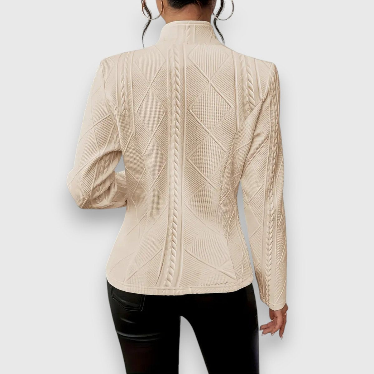 Thea | Strukturierte Damen-Cardiganjacke mit Stehkragen und Zopfmusteroptik