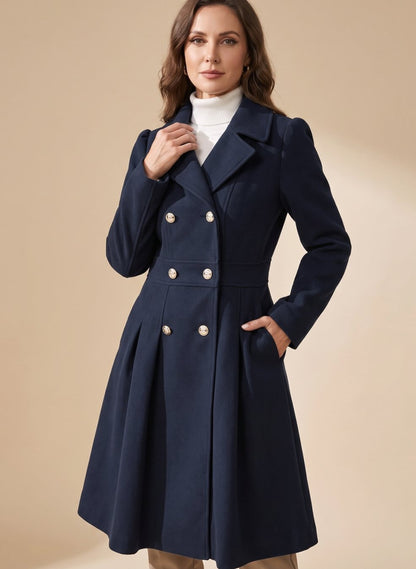 Maricel | Dame figursyet dobbeltradet uldfrakke med lommer