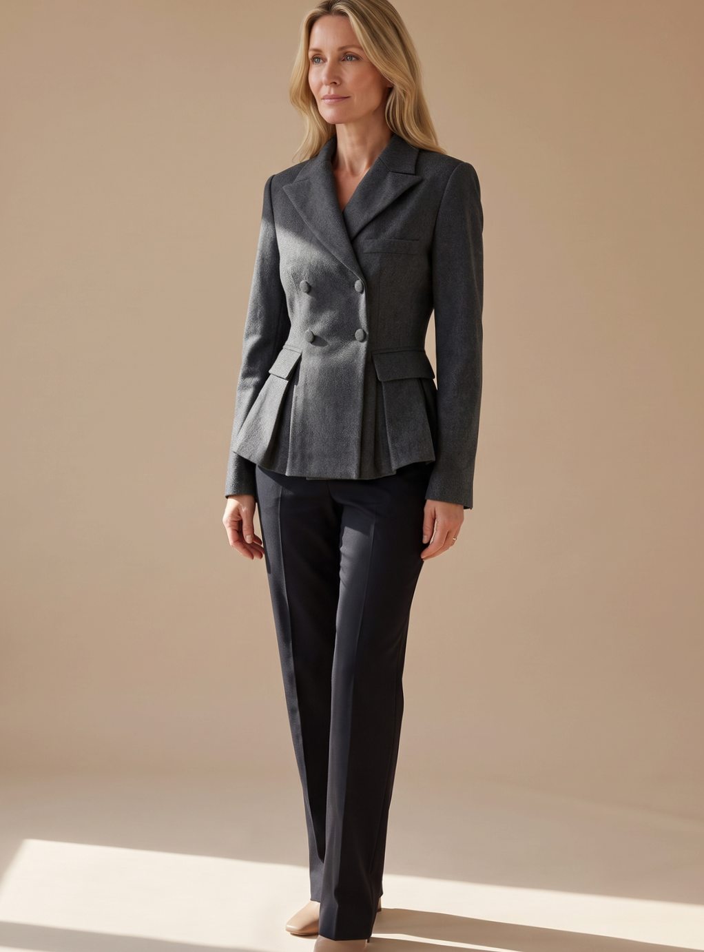 Vibeke | Dame figursyet peplum-blazer med dobbeltradet lukning