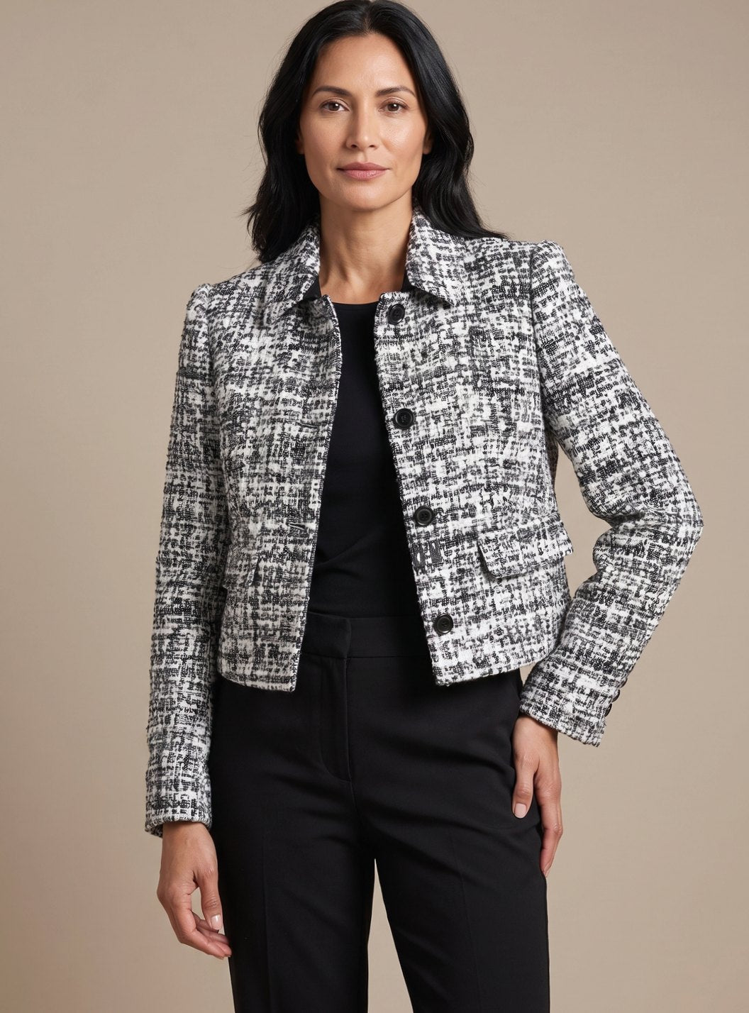 Pia | Dame tweed sæt med blazer og vide bukser