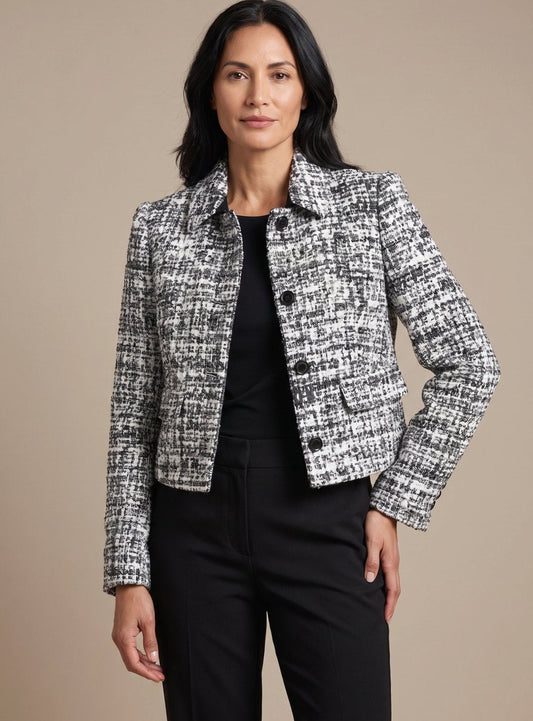 Pia | Dame tweed sæt med blazer og vide bukser