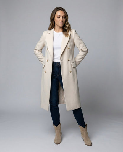 Astrid | Langer Damen-Wintermantel mit zweireihigem Design und Knöpfen