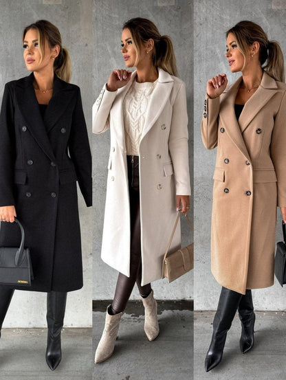 Astrid | Langer Damen-Wintermantel mit zweireihigem Design und Knöpfen