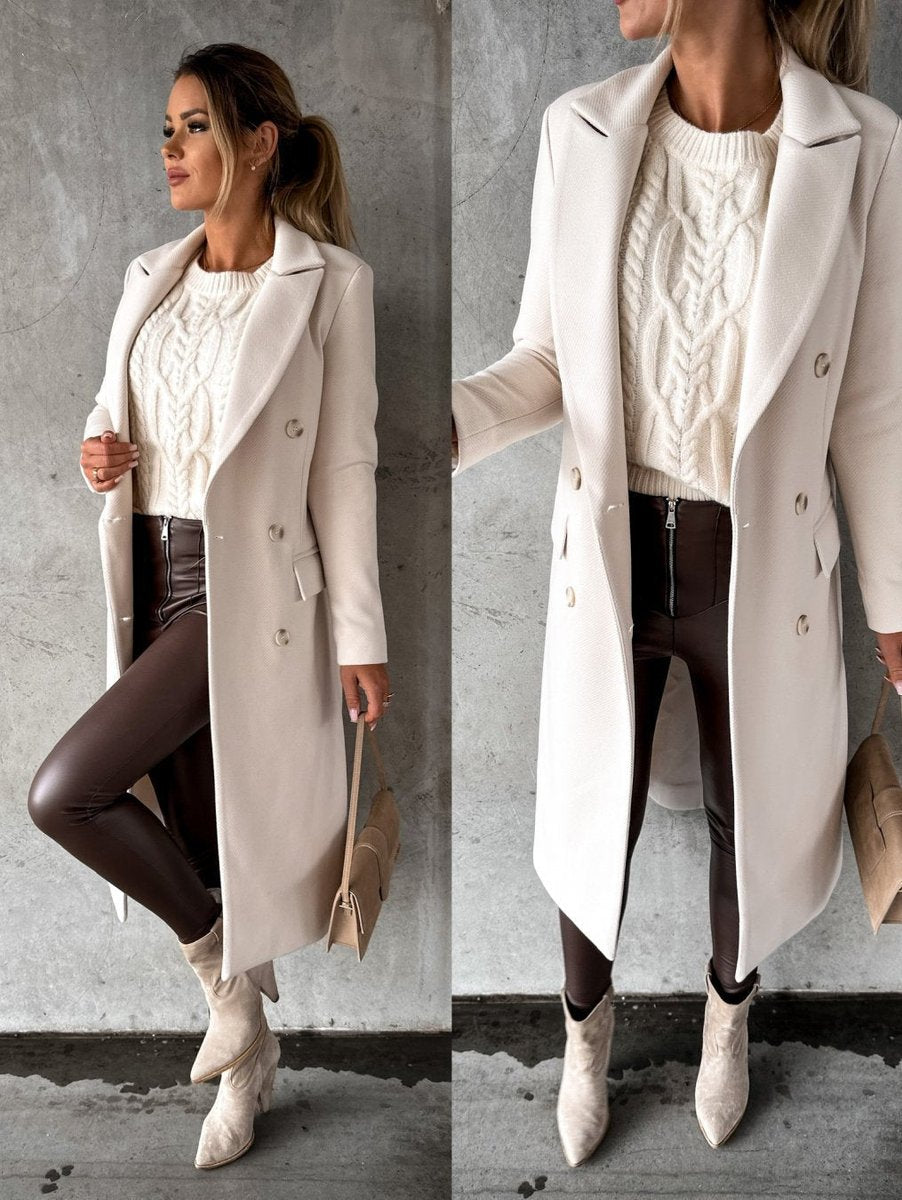 Astrid | Langer Damen-Wintermantel mit zweireihigem Design und Knöpfen