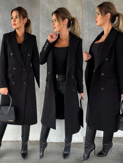 Astrid | Langer Damen-Wintermantel mit zweireihigem Design und Knöpfen