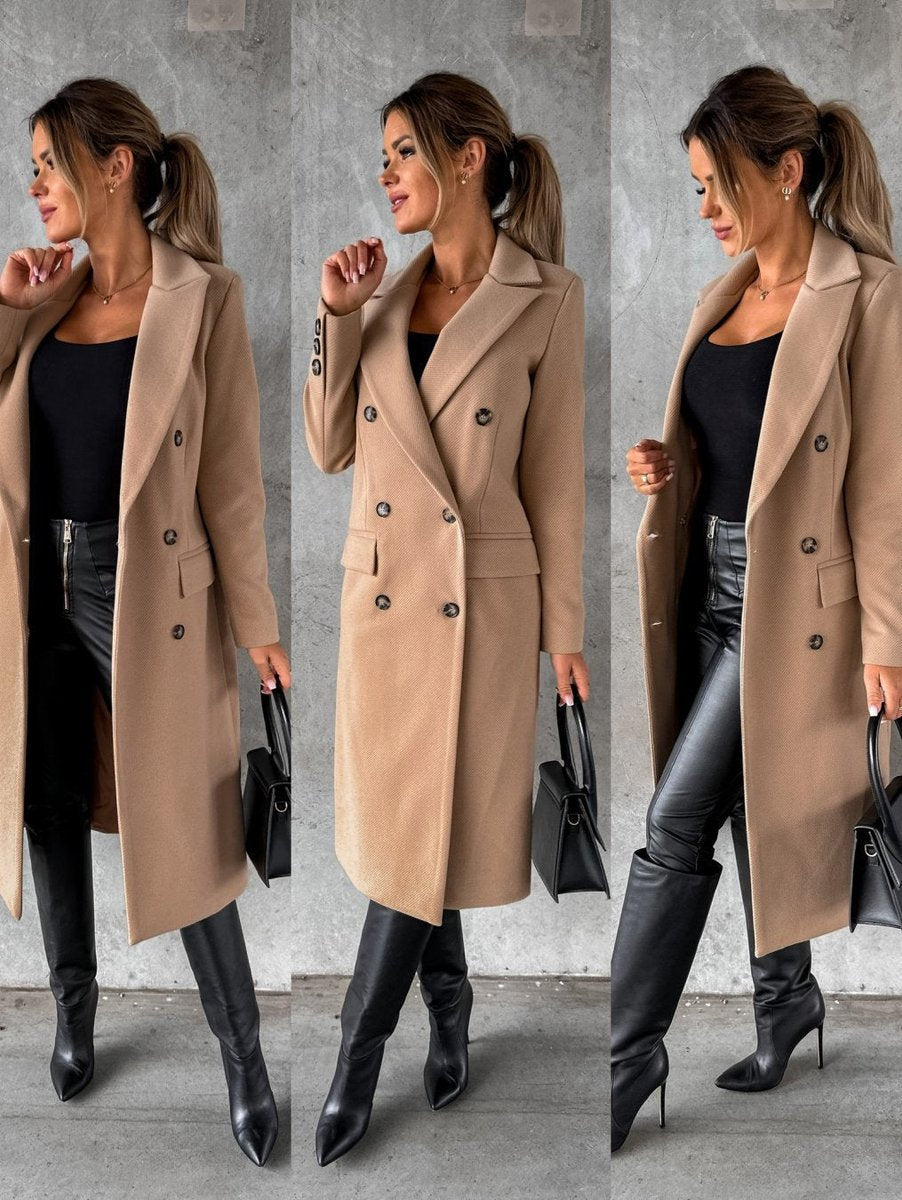 Astrid | Langer Damen-Wintermantel mit zweireihigem Design und Knöpfen
