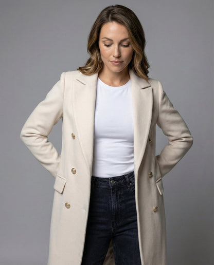 Astrid | Langer Damen-Wintermantel mit zweireihigem Design und Knöpfen