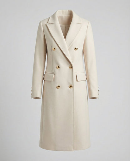 Astrid | Langer Damen-Wintermantel mit zweireihigem Design und Knöpfen