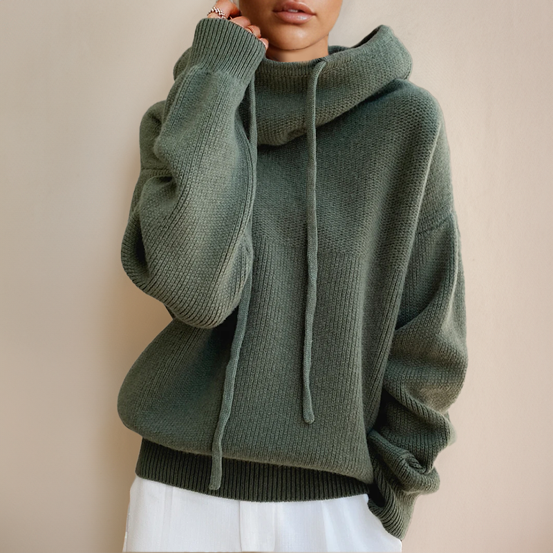 Esther | Dame oversized pullover med hætte og ståkrave