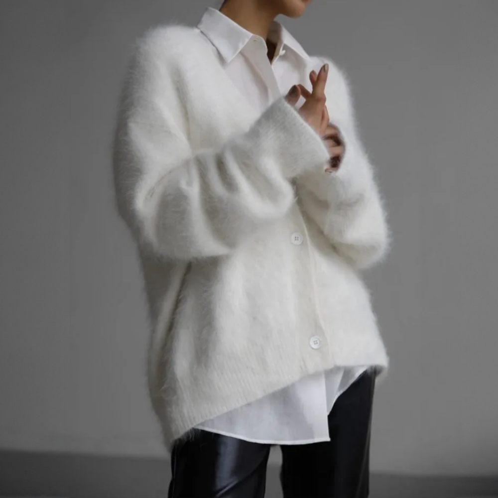 Rose | Dame oversized blød strikcardigan med knapper