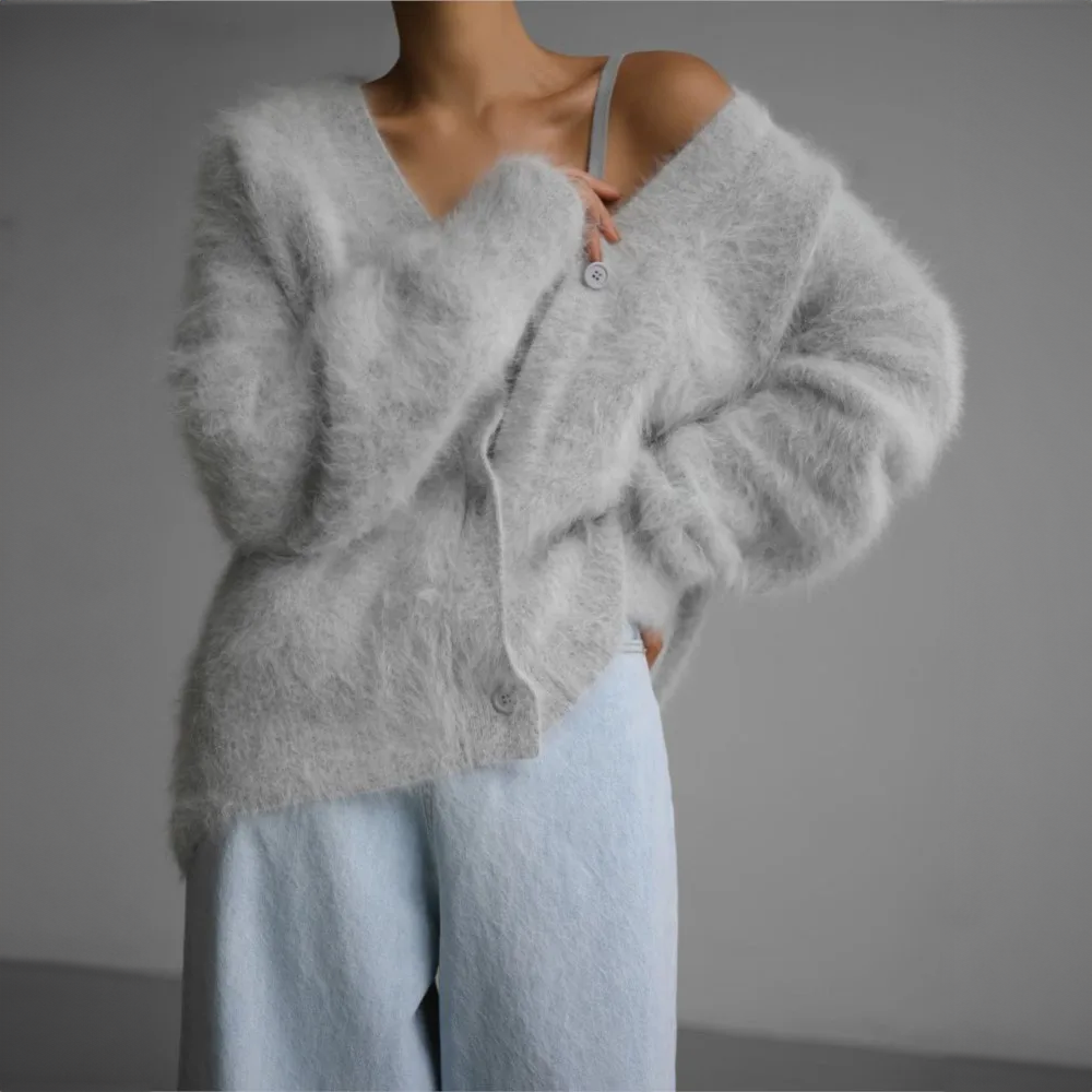 Rose | Dame oversized blød strikcardigan med knapper