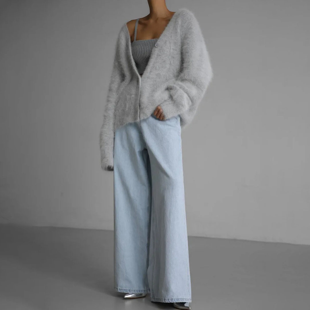 Rose | Dame oversized blød strikcardigan med knapper