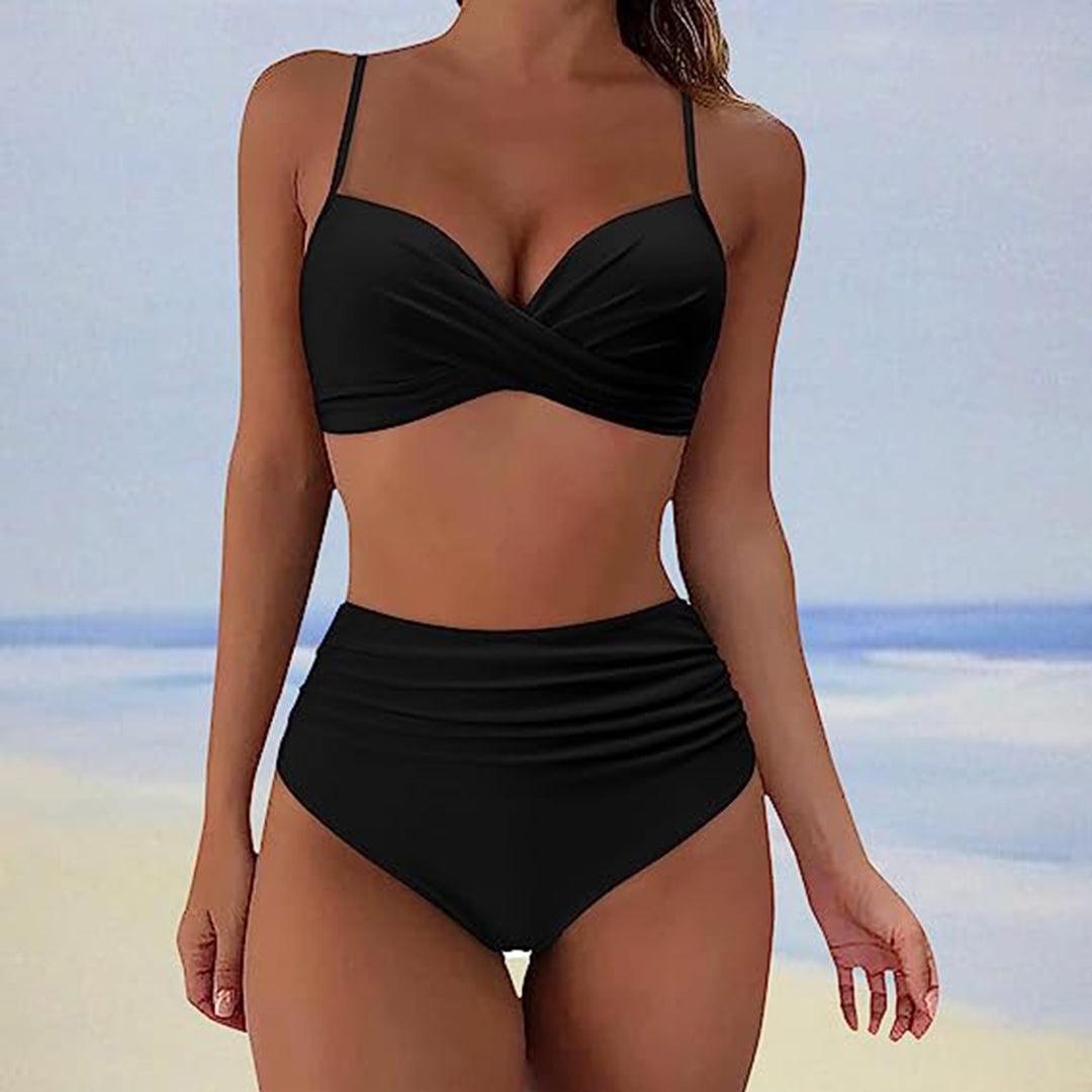 Ester | Højtaljet bikini med polstret top og krydsdesign