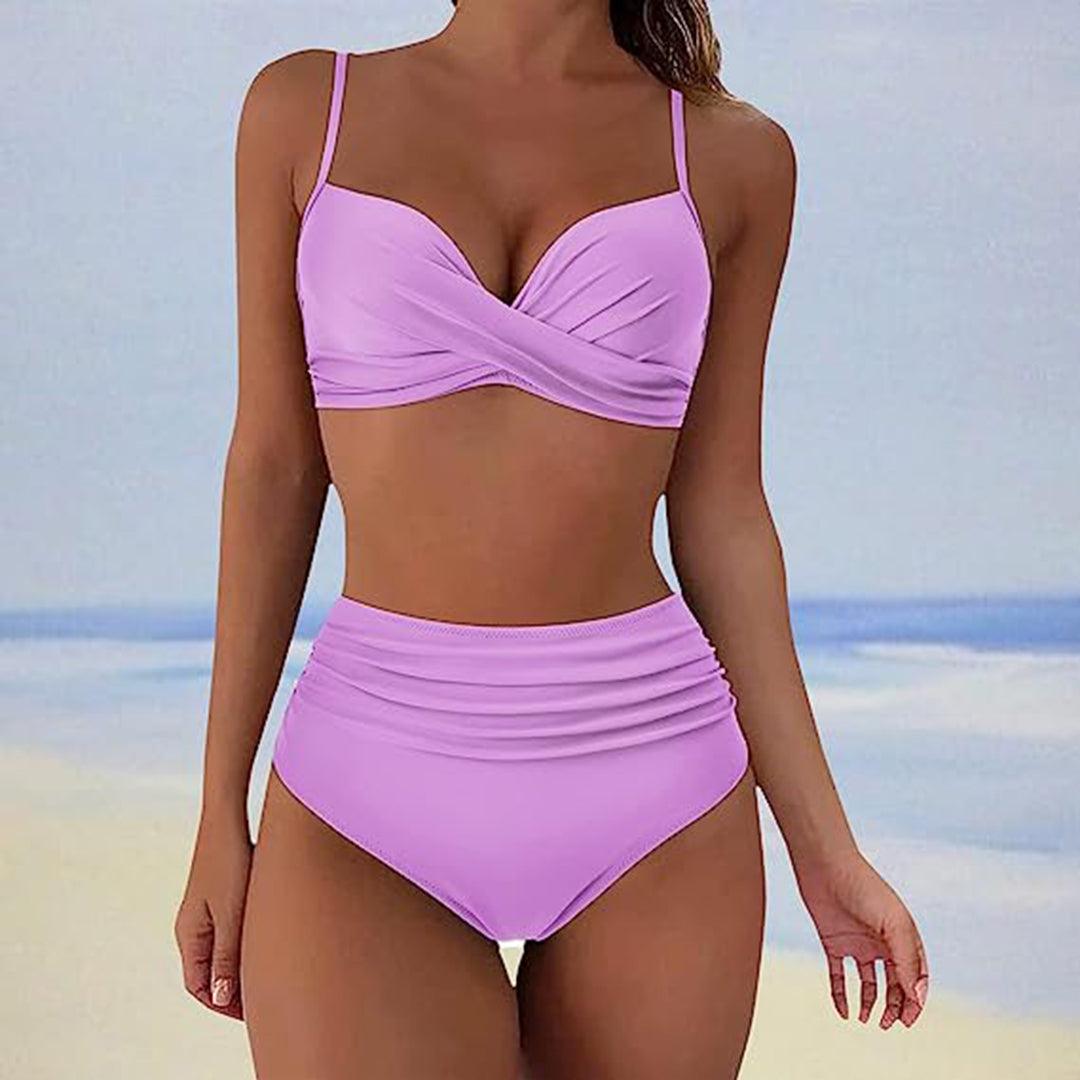 Ester | Højtaljet bikini med polstret top og krydsdesign