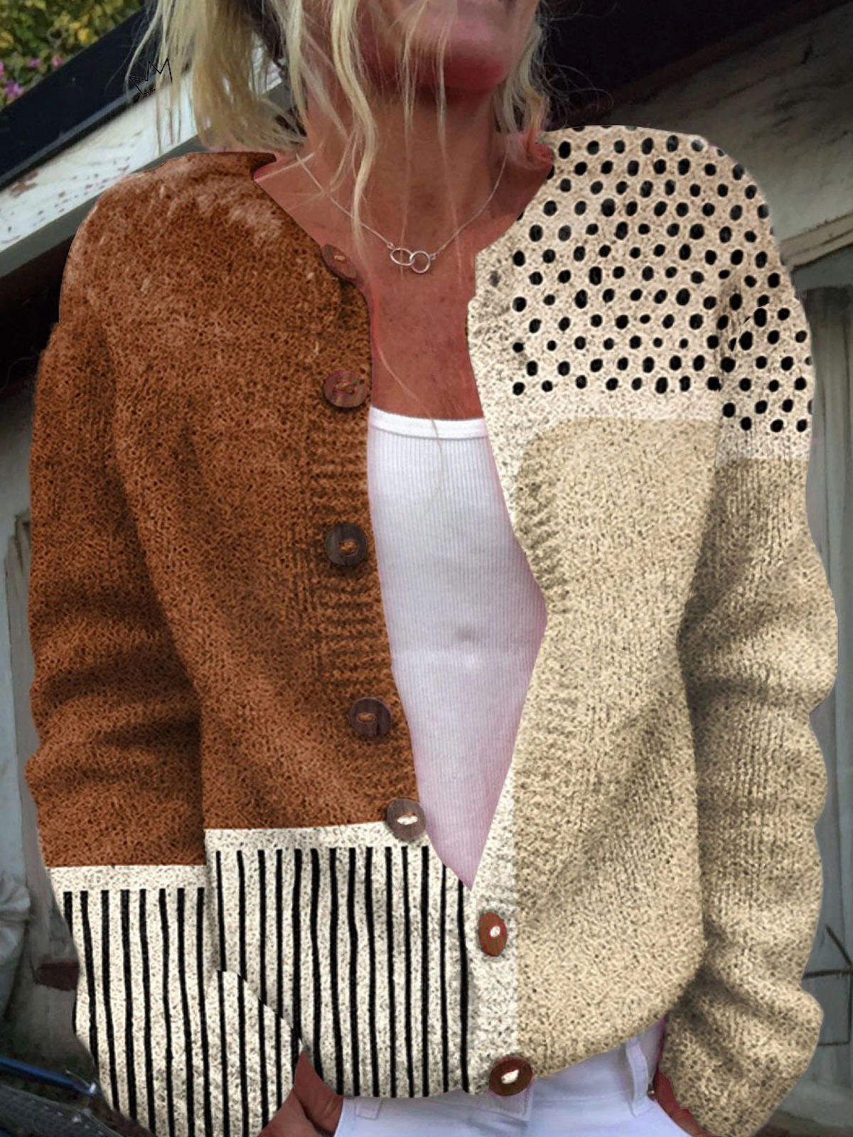 Naja | Dame mønstret cardigan i patchwork-strik