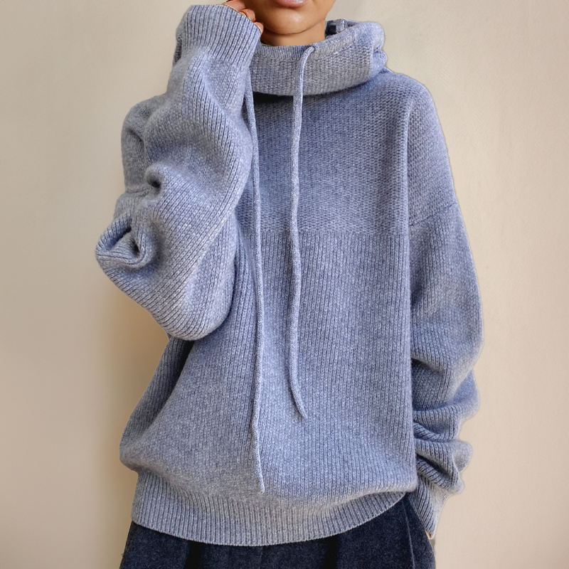 Esther | Dame oversized pullover med hætte og ståkrave