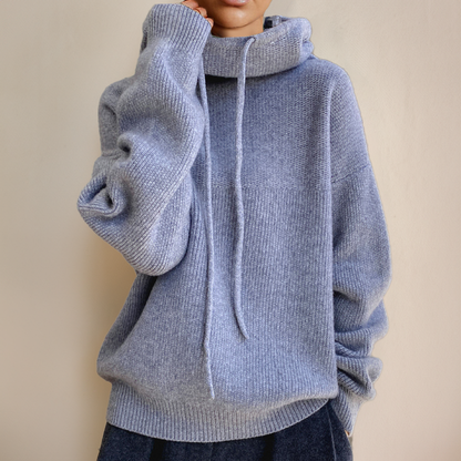 Esther | Dame oversized pullover med hætte og ståkrave