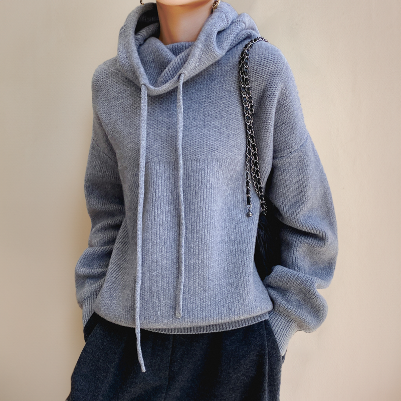 Esther | Dame oversized pullover med hætte og ståkrave