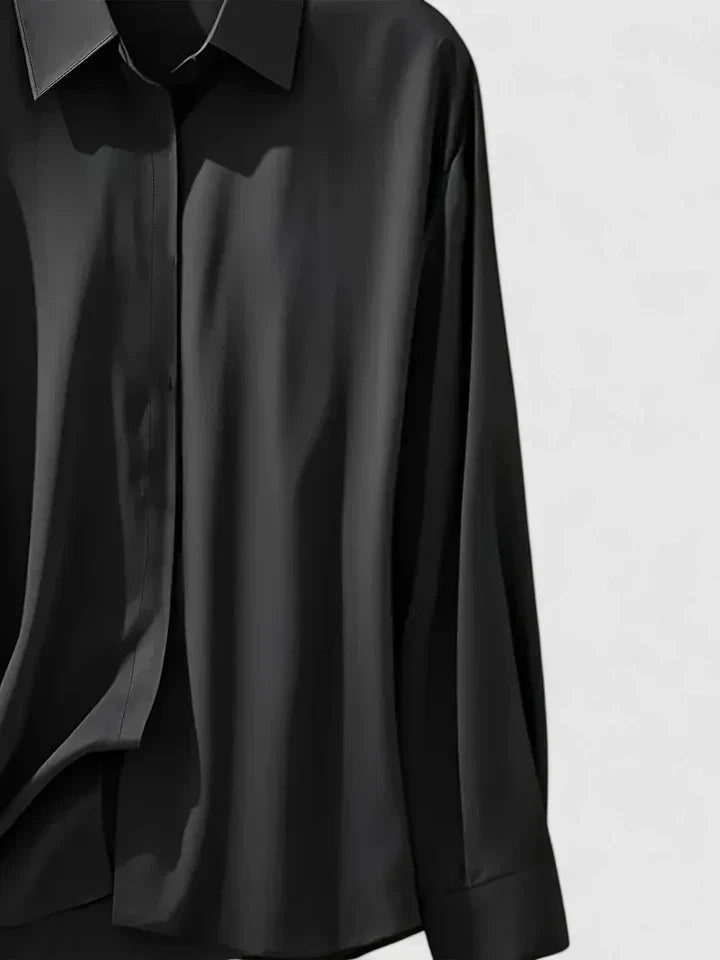 Ditte | Dame satin bluse med knaplukning og langærmet