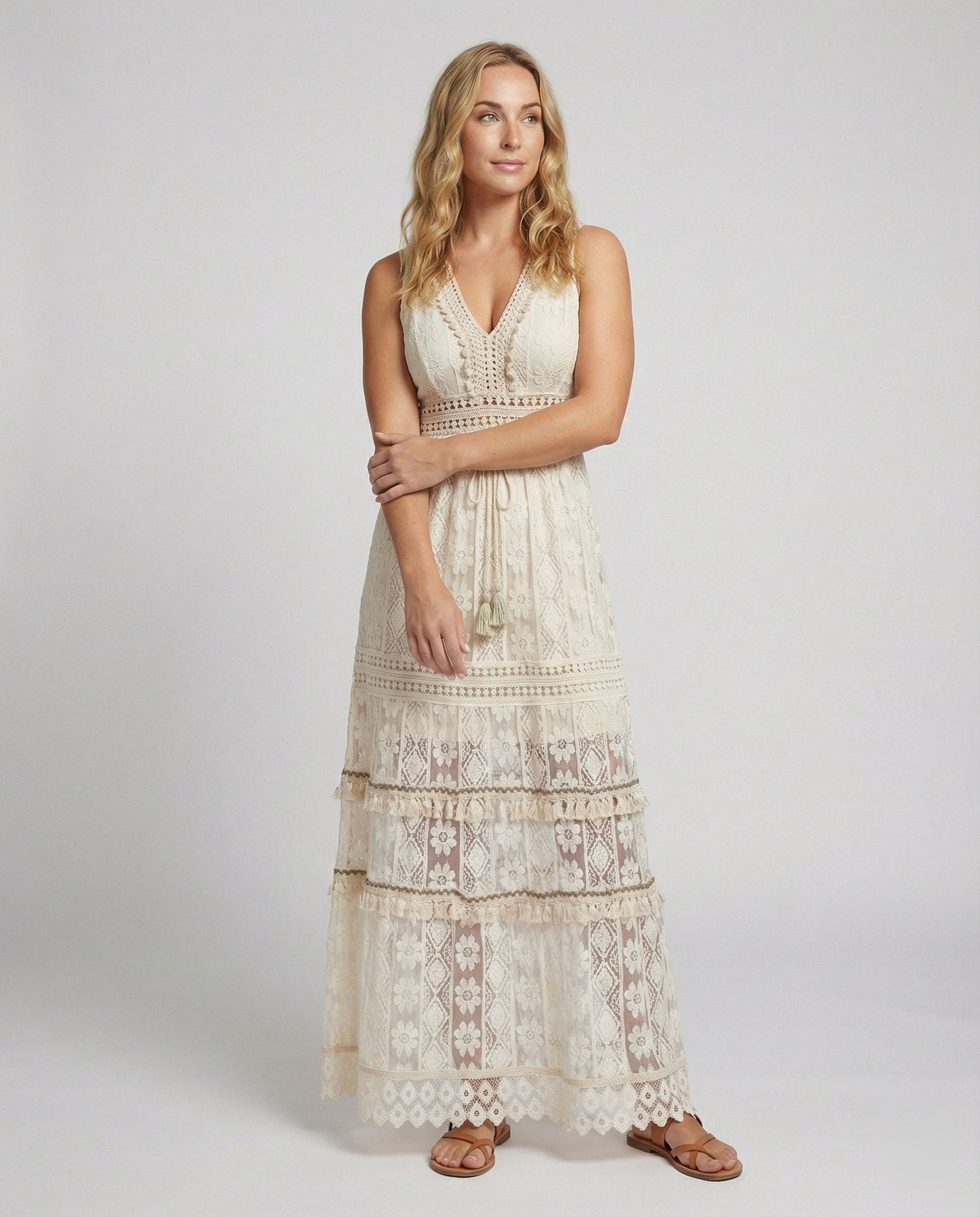 Anette | Boho maxikjole til sommer med blonde
