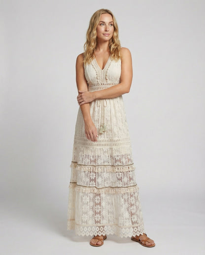 Anette | Boho maxikjole til sommer med blonde
