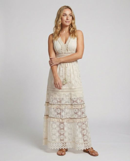 Anette | Boho maxikjole til sommer med blonde