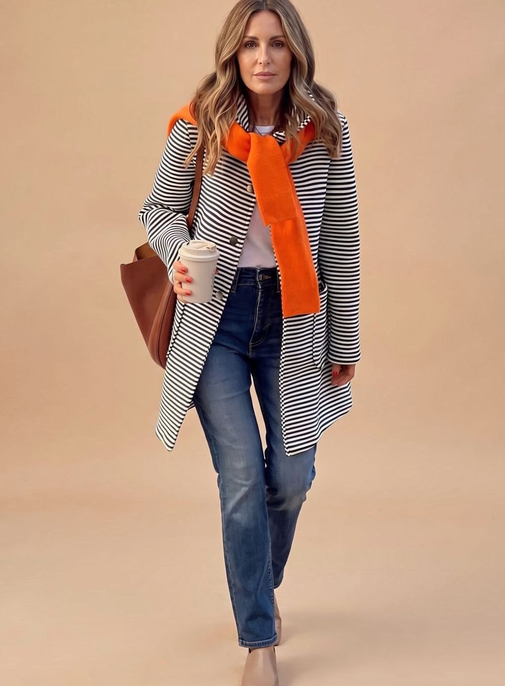 Ella | Gestreifter Trenchcoat für Damen mit langen Ärmeln und Schal