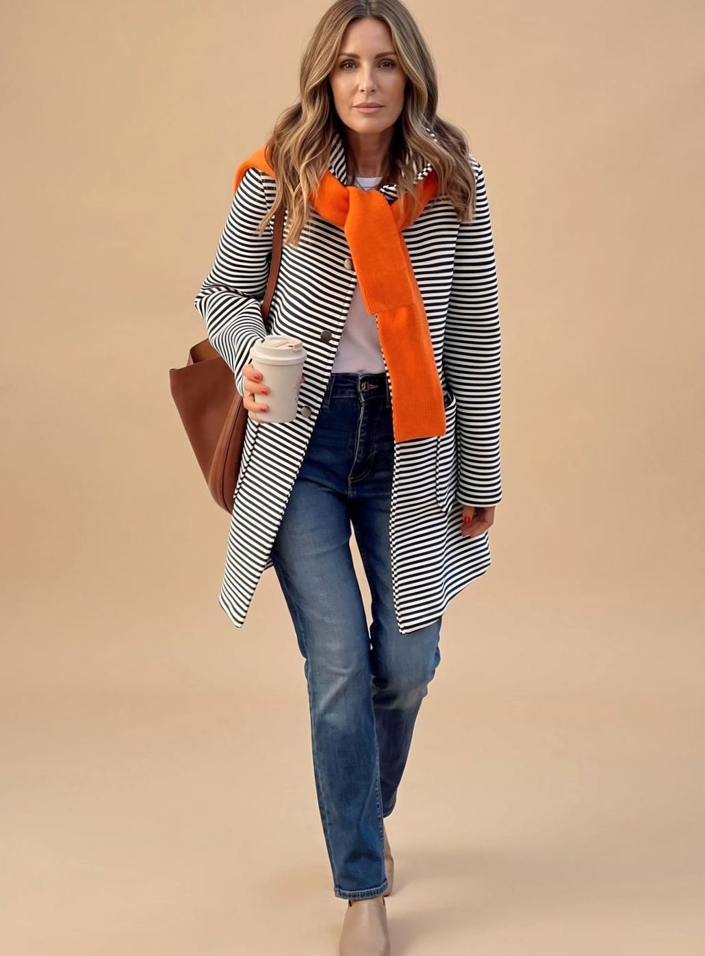 Ella | Gestreifter Trenchcoat für Damen mit langen Ärmeln und Schal