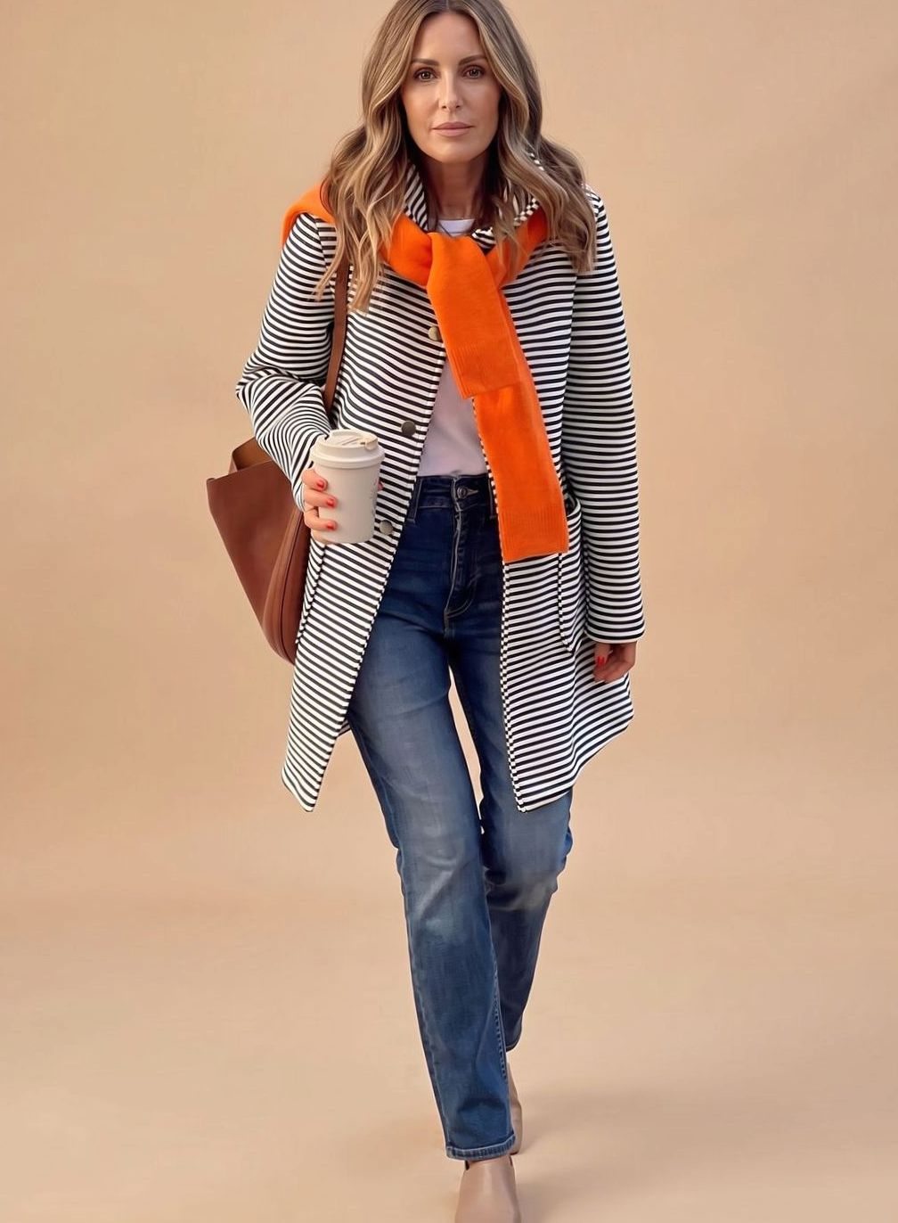 Ella | Gestreifter Trenchcoat für Damen mit langen Ärmeln und Schal