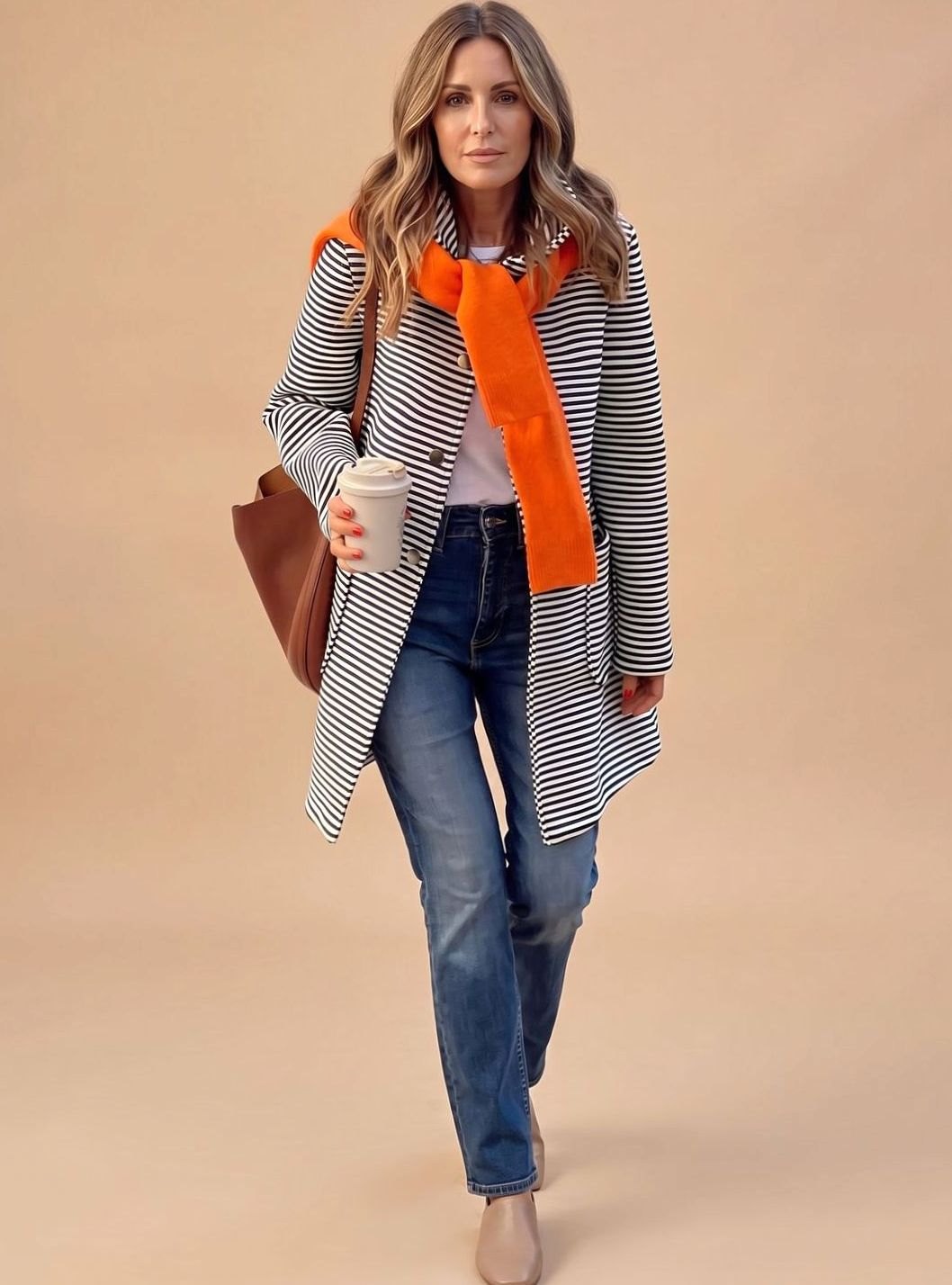 Ella | Gestreifter Trenchcoat für Damen mit langen Ärmeln und Schal