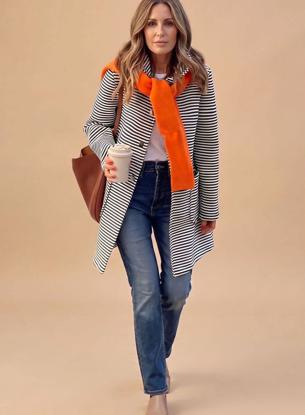 Ella | Gestreifter Trenchcoat für Damen mit langen Ärmeln und Schal