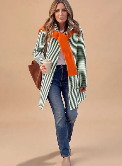 Ella | Gestreifter Trenchcoat für Damen mit langen Ärmeln und Schal