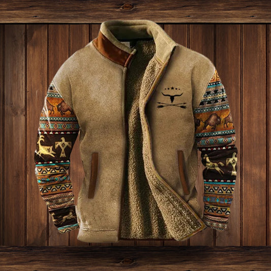 Shakira | Herren-Fleece-Outdoorjacke mit Aztekenmuster und Sherpa-Futter