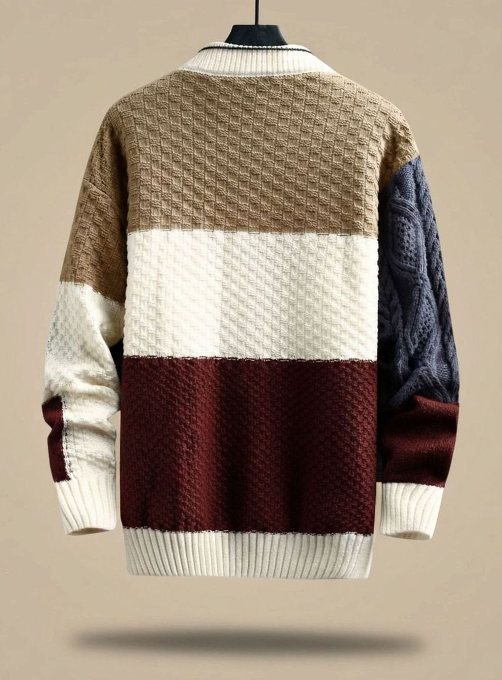 Anders | Grob gestrickter Herren-Colorblock-Pullover mit Muster