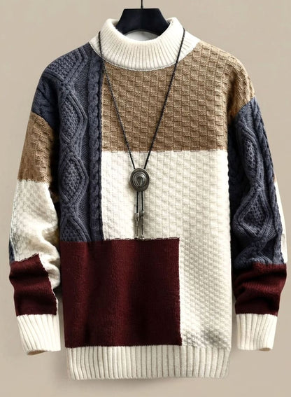 Anders | Grob gestrickter Herren-Colorblock-Pullover mit Muster
