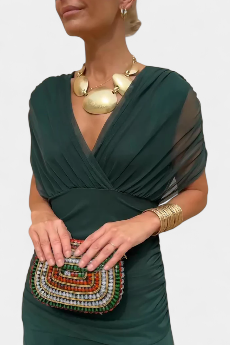 Inge | elegant midi-kjole til kvinder med off-shoulder design | Plisseret