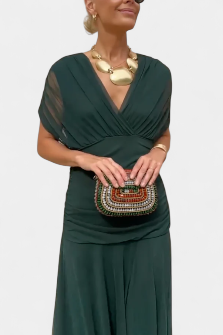 Inge | elegant midi-kjole til kvinder med off-shoulder design | Plisseret