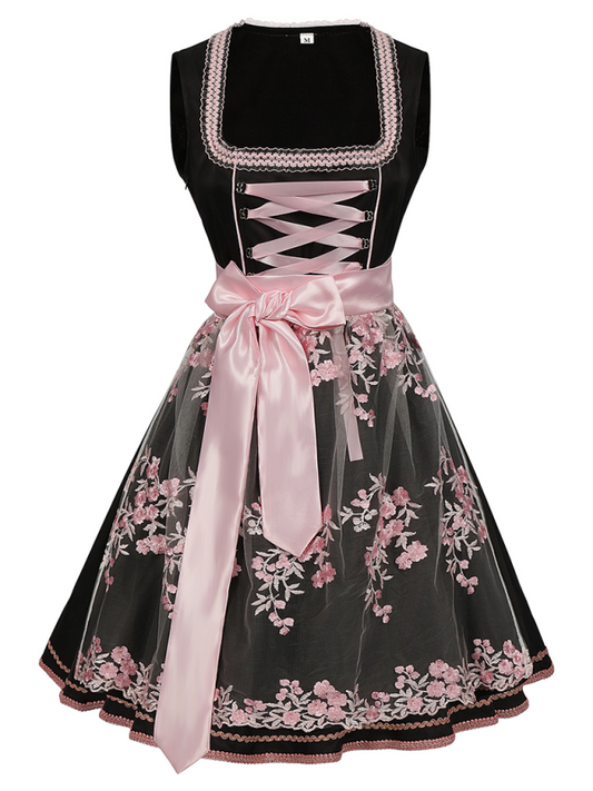 Alva | Dirndl mit Blumenmuster und Satinband für das Oktoberfest