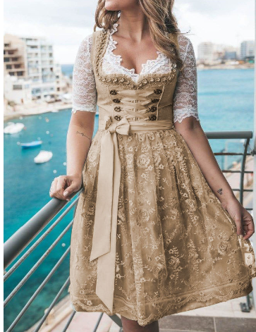 Monika | Dame unik tracht kjole med blonde og forklæde