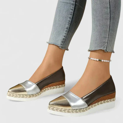 Lærke | Dame sommer espadriller med metallisk finish og plateau