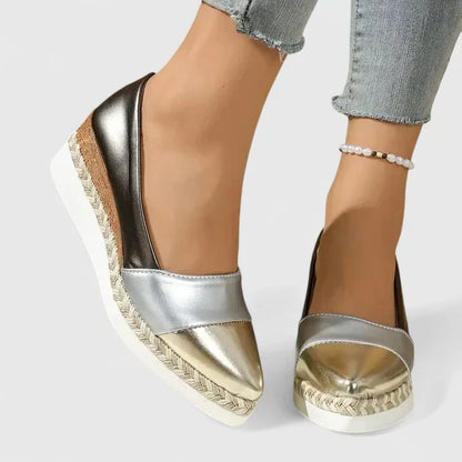 Lærke | Dame sommer espadriller med metallisk finish og plateau