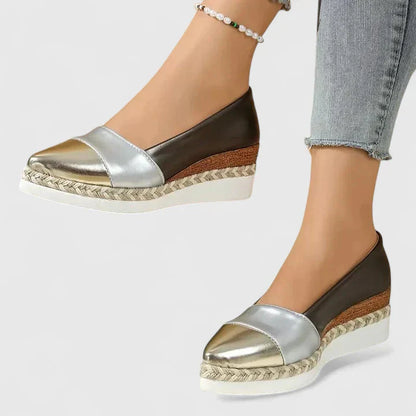 Lærke | Dame sommer espadriller med metallisk finish og plateau