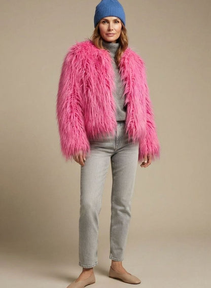 Emma | Kurze, flauschige Kunstpelzjacke für Damen mit weichem Teddy-Design für den Winter